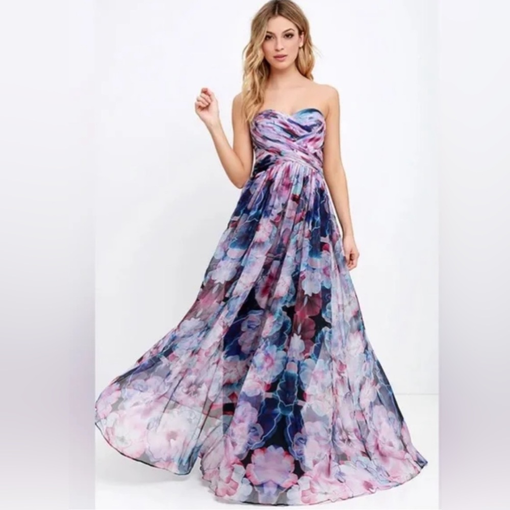 Bariano Australia Special Effects Purple Floral Print Maxi Dress Size XS